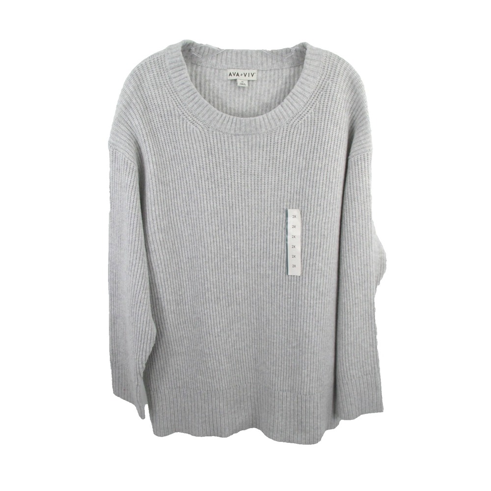 AVA & VIV Gray Pullover Knit Sweater Womens 2X Long Sleeve Round Neck